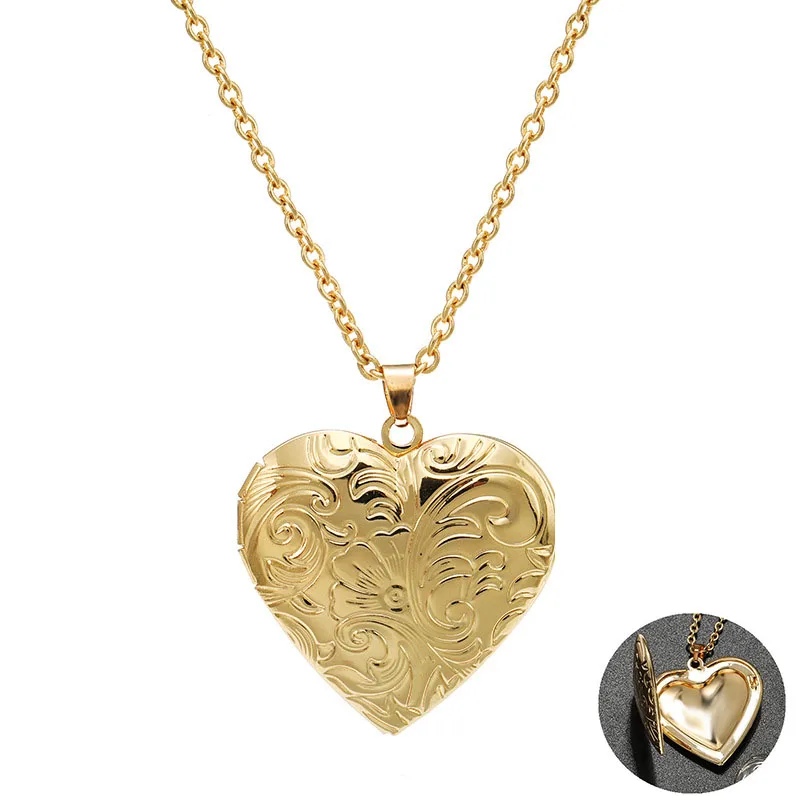 Gold Color Metal Carved Flowers Pattern Photo Frame Pendant Heart Necklaces Vintage Gothic Openable Locket Necklace Jewelry Gift
Gold Color Metal Carved Flowers Pattern Photo Frame Pendant Heart Necklaces Vintage Gothic Openable Locket Necklace Jewelry Gift