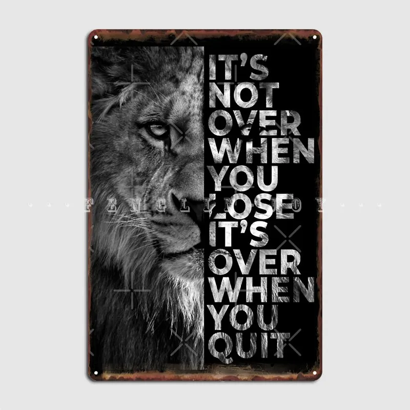 

Never Give Up Lion Metal Sign Cinema Garage Cave Pub Design Mural Painting Tin Sign Posters