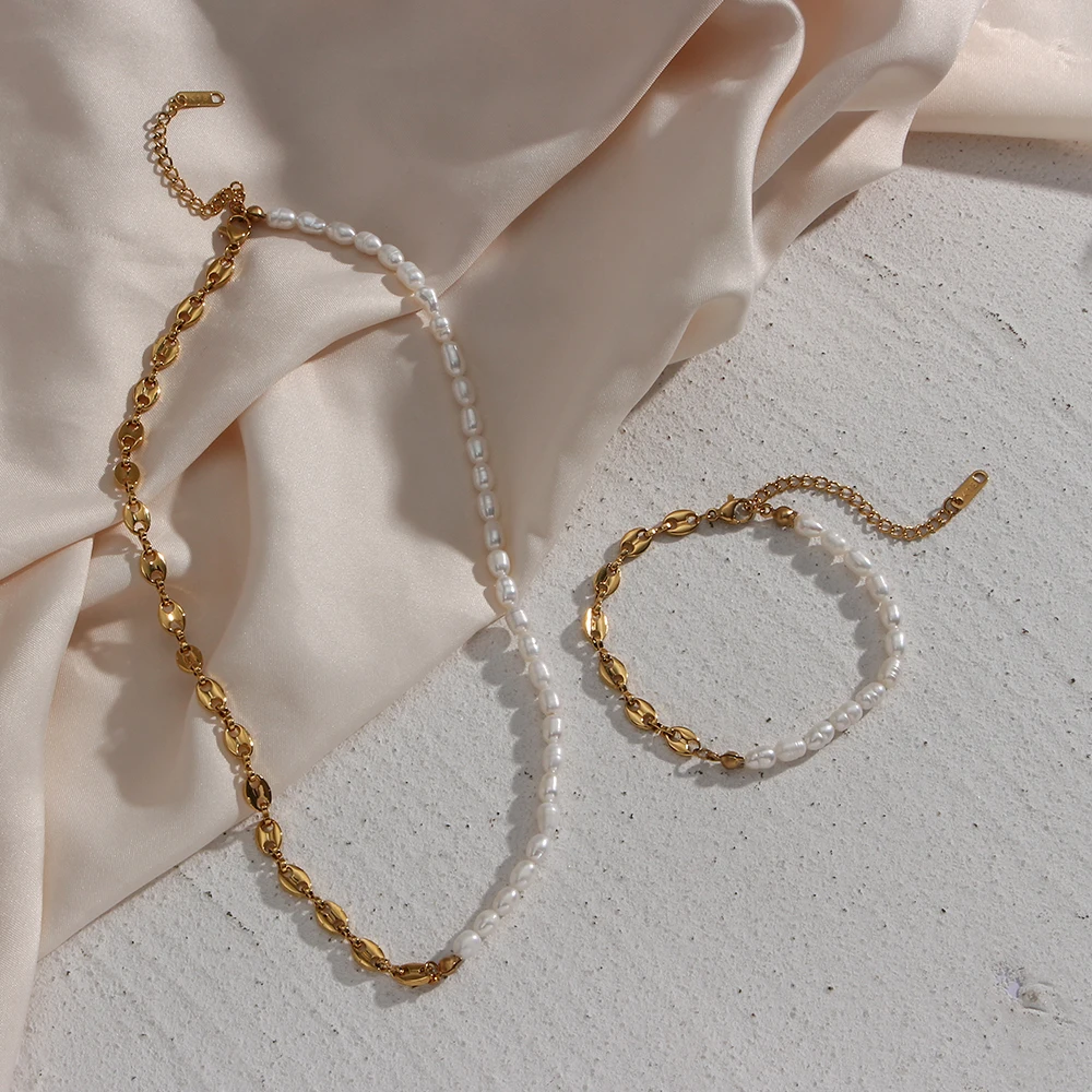 Fashion Tarnish Free Jewelry Fine Polished Stainless Steel 18K Gold Plated Pig Nose Coffee Bean Chain Freshwater Pearl Necklace
Fashion Tarnish Free Jewelry Fine Polished Stainless Steel 18K Gold Plated Pig Nose Coffee Bean Chain Freshwater Pearl Necklace