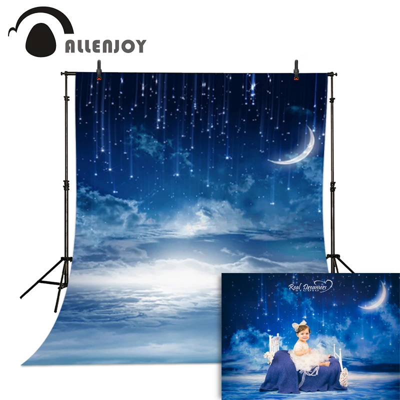 Allenjoy фотографический фон с облачным декором ночное голубое небо луна звезды