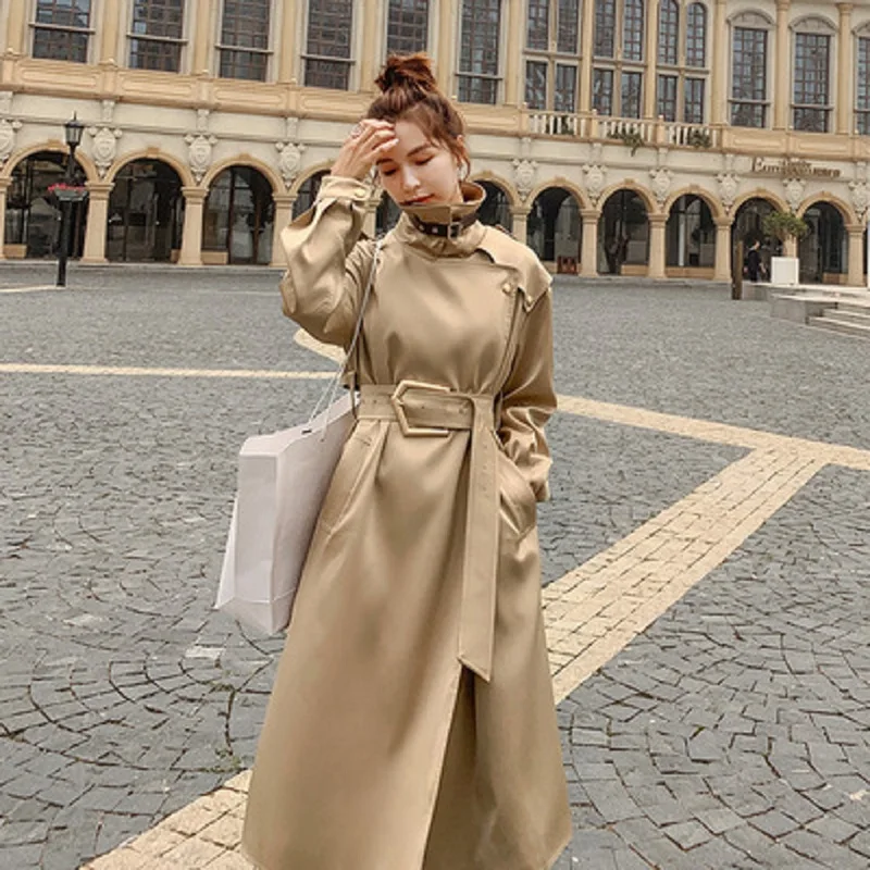 Women's Long Windbreaker Spring Autumn New Ladies Cloak Khaki Wear A Belt Satin Fabric High-end Cotton Lined Trench Coat Female
Women's Long Windbreaker Spring Autumn New Ladies Cloak Khaki Wear A Belt Satin Fabric High-end Cotton Lined Trench Coat Female