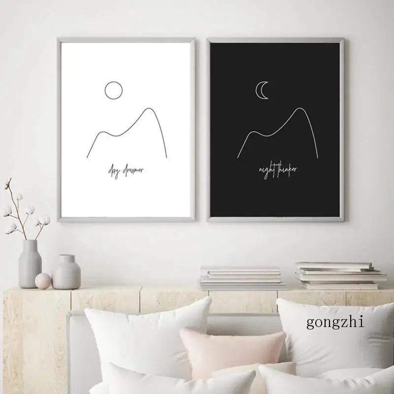 Sun & Moon Day Dreamer Night Thinker Prints Minimalism Black White Gallery Wall Picture Line Drawing Art Canvas Painting Decor 
Sun & Moon Day Dreamer Night Thinker Prints Minimalism Black White Gallery Wall Picture Line Drawing Art Canvas Painting Decor