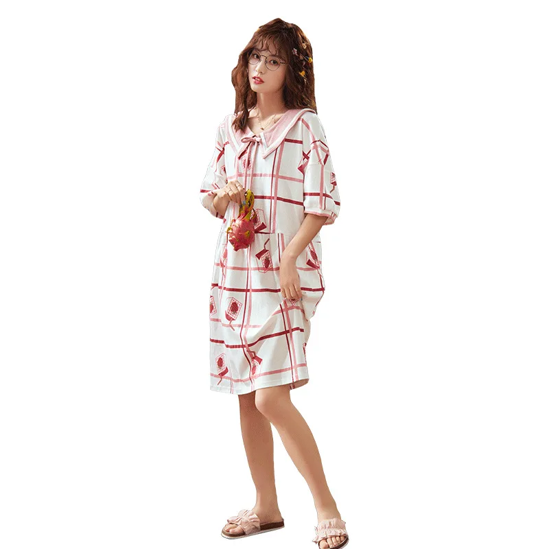 Pure cotton short-sleeved nightdress women summer pajamas women mid-length skirt summer fashion sweet girl Korean loose home ser
Pure cotton short-sleeved nightdress women summer pajamas women mid-length skirt summer fashion sweet girl Korean loose home ser