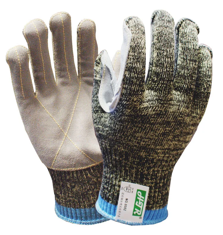 

Aramid Fiber Wrapped Steel Yarn Safety Glove Fire Proof Heat Retardant BBQ Cow Leather Anti Cut Resistant Butcher Work Glove