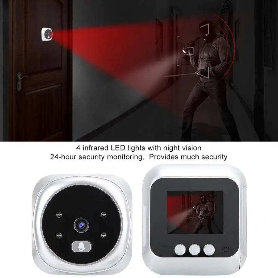 2.4 inch TFT IR LED Smart Night Vision Security Door Viewer Video Electronic Camera Doorbell Cat Eye
2.4 inch TFT IR LED Smart Night Vision Security Door Viewer Video Electronic Camera Doorbell Cat Eye