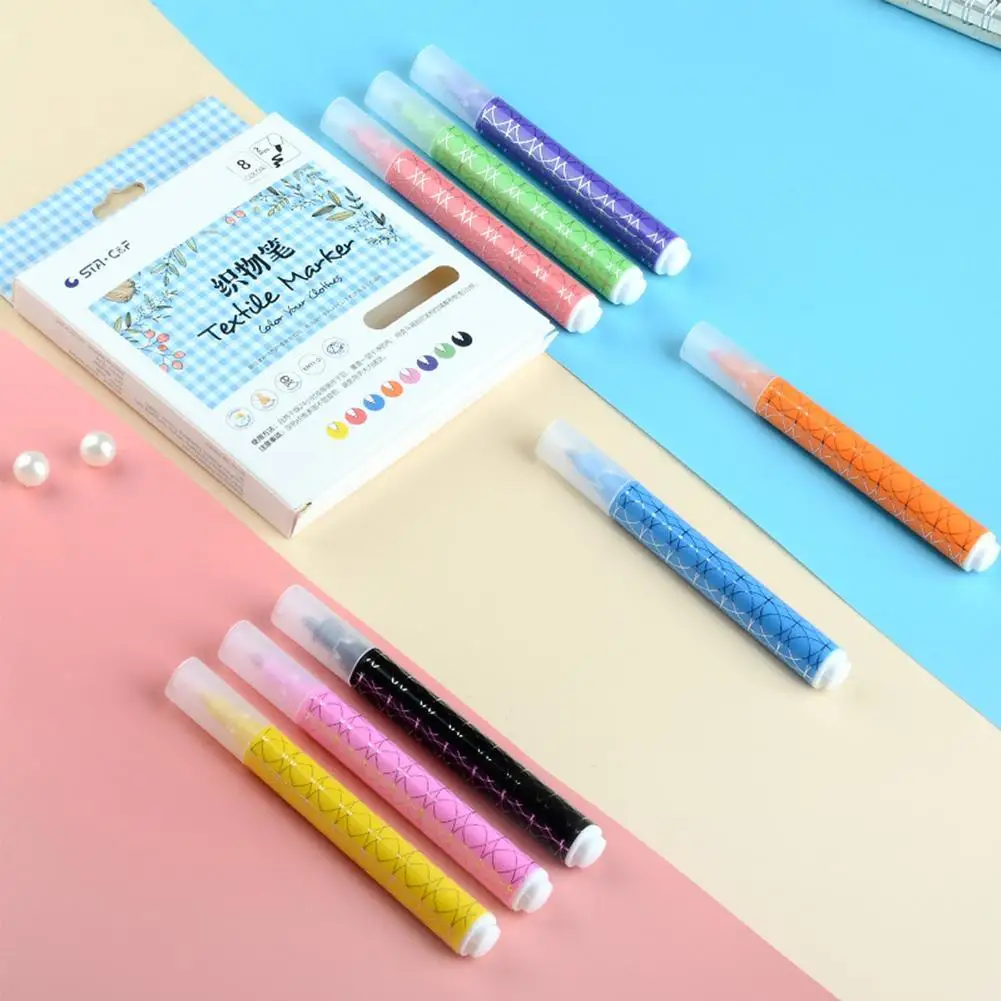8Pcs/box Clothes T-shirt Textile Marker DIY Color Painting Pen Pen Textile Stationery Graffiti Pen Water-based Set Fabric R3O1 
8Pcs/box Clothes T-shirt Textile Marker DIY Color Painting Pen Pen Textile Stationery Graffiti Pen Water-based Set Fabric R3O1