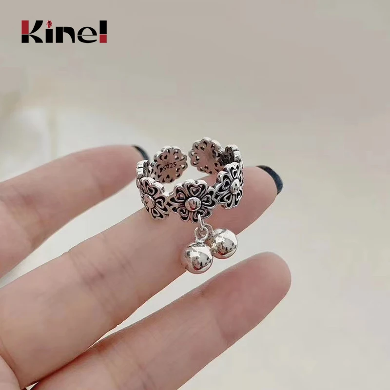Kinel Hot Sale New 925 Sterling Silver Bell Ring Unique Open Adjustable Silver Ring Korean Vintage Fine Jewelry Ladies J0196
Kinel Hot Sale New 925 Sterling Silver Bell Ring Unique Open Adjustable Silver Ring Korean Vintage Fine Jewelry Ladies J0196