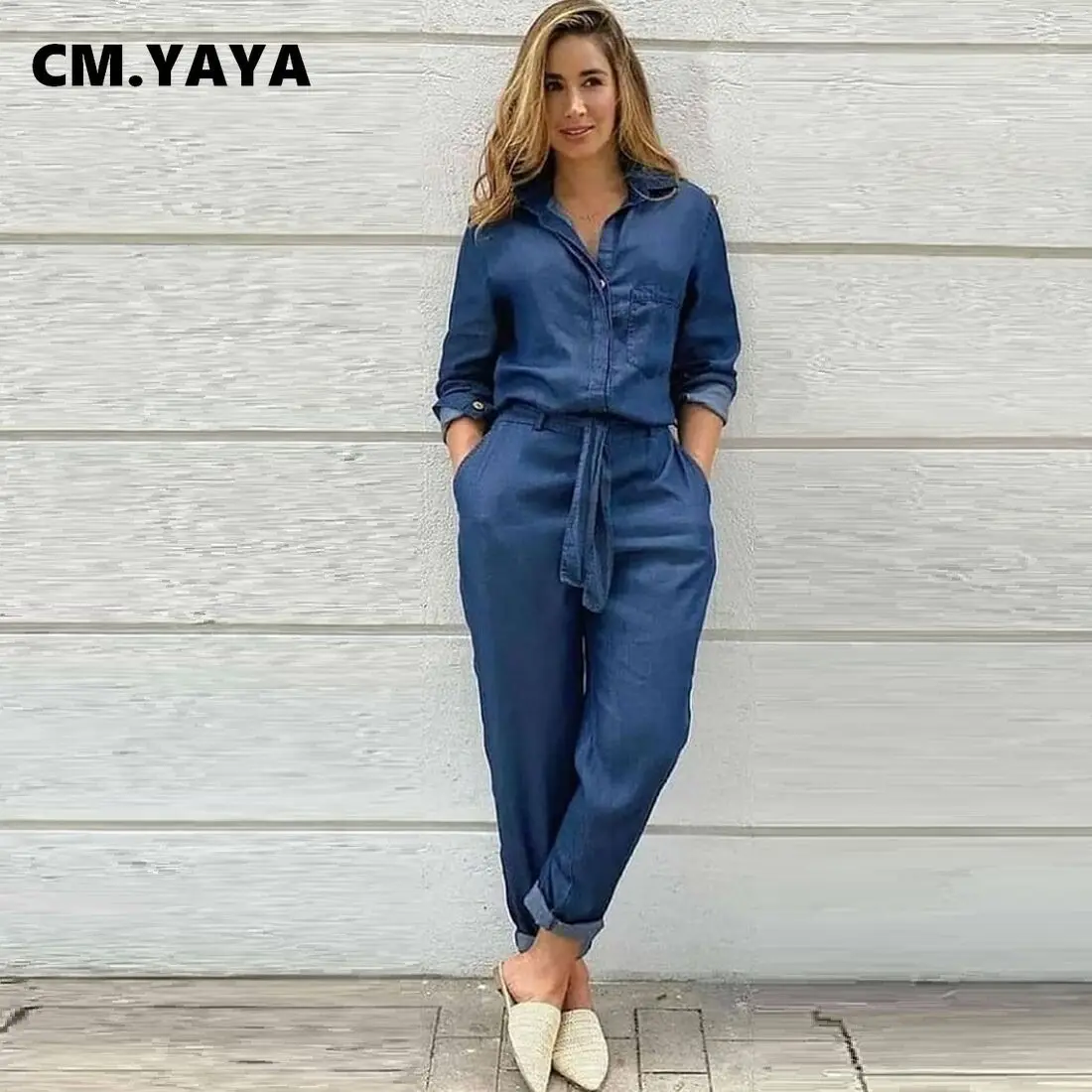 Женский джинсовый комбинезон CM.YAYA с длинным рукавом и поясом, на пуговицах, уличная одежда, классический слитный комбинезон, Осень-зима
Женский джинсовый комбинезон CM.YAYA с длинным рукавом и поясом, на пуговицах, уличная одежда, классический слитный комбинезон, Осень-зима