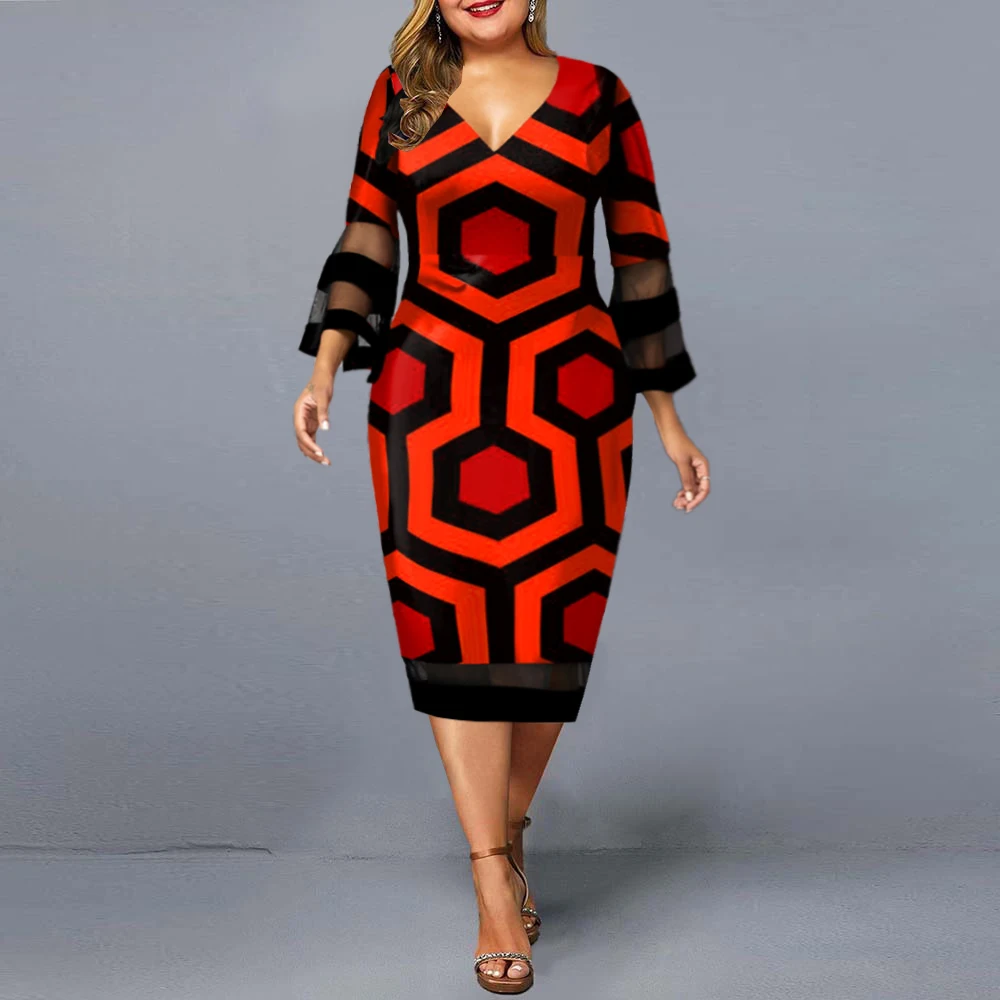 Plus Size Women Party Dresses 2021 Autumn Elegant Flare Sleeve Geometric Print Birthday Dress Ladies Prom Midi Dress 3XL 4XL 5XL
Plus Size Women Party Dresses 2021 Autumn Elegant Flare Sleeve Geometric Print Birthday Dress Ladies Prom Midi Dress 3XL 4XL 5XL