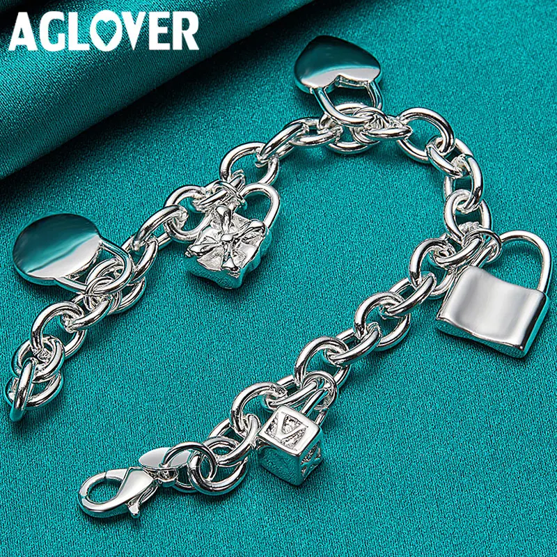 AGLOVER 925 Sterling Silver Five Locks Chain Bracelet For Women Fashion Engagement Wedding Party Jewelry Valentine's Day Gift
AGLOVER 925 Sterling Silver Five Locks Chain Bracelet For Women Fashion Engagement Wedding Party Jewelry Valentine's Day Gift