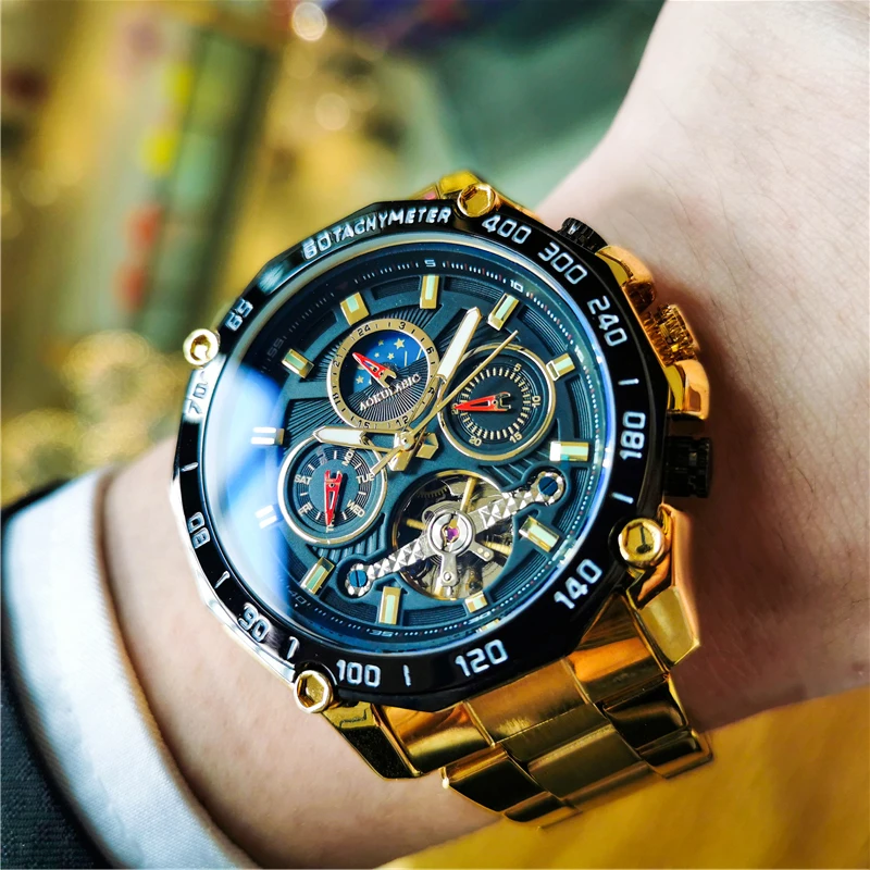 

AOKULASIC Watch Moon Phase Automatic Mechanical Watches Mens Self-Winding Top Brand Sport Skeleton Wristwatch Relogio Masculino