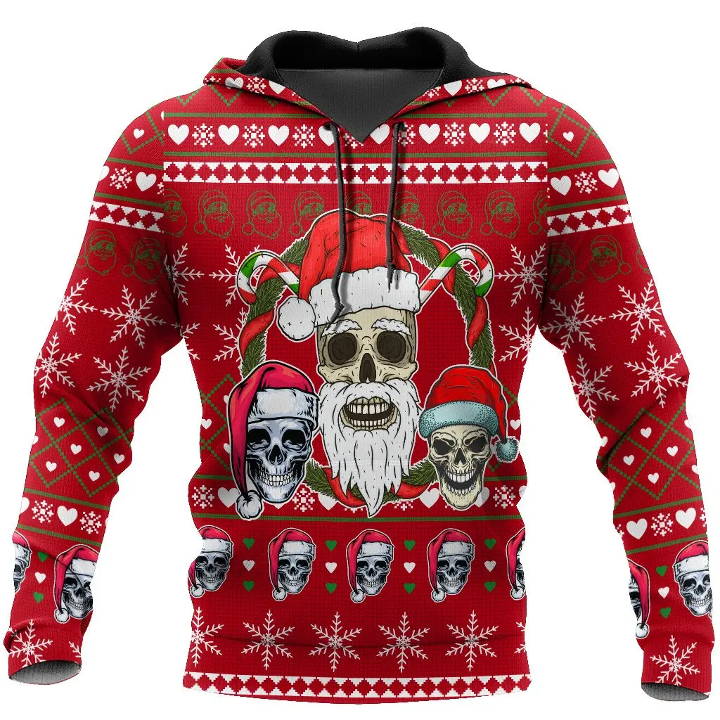 

Santa Skull Tattoo 3D All Over Printed Mens Hoodie Skulls Merry Christmas Hooded Sweatshirt Autumn Street Unisex Casual hoodies