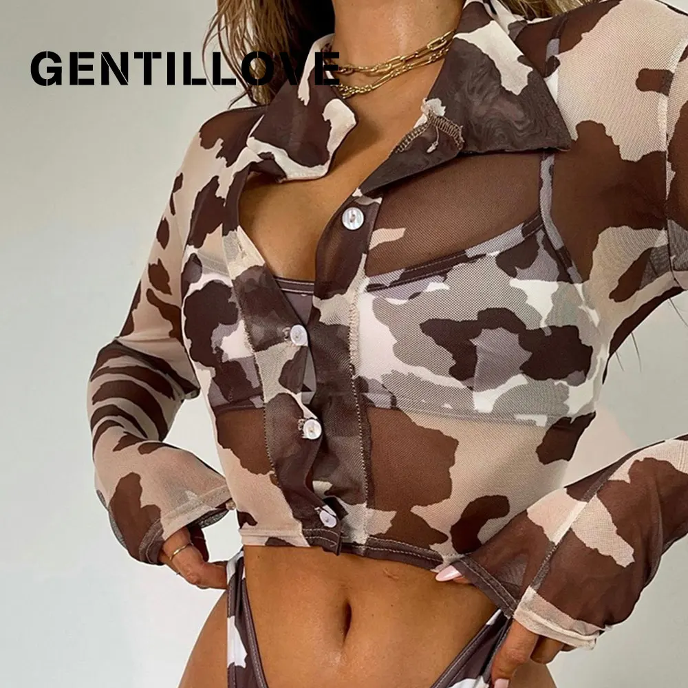 Crop Top Mesh Women See Through Cow Printed Blouse Sexy Turn Down Collar Long Sleeve Single Breasted Slim Short Female Shirt
Crop Top Mesh Women See Through Cow Printed Blouse Sexy Turn Down Collar Long Sleeve Single Breasted Slim Short Female Shirt