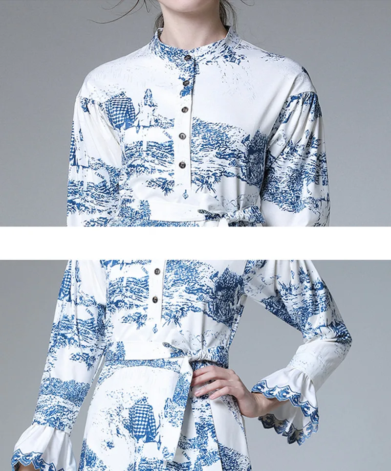 BLLOCUE 2020 New Runway Designer Retro Landscape Printing Flare Sleeve Women's Dress National Style Stand Collar Shirt Dress 
BLLOCUE 2020 New Runway Designer Retro Landscape Printing Flare Sleeve Women's Dress National Style Stand Collar Shirt Dress