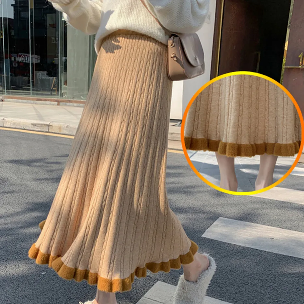 SMTHMA Women Knitted Skirts Autumn Winter Thick Warm Midi Skirt Elastic Band High Waist Ruffle Skirt for Women 2021 New
SMTHMA Women Knitted Skirts Autumn Winter Thick Warm Midi Skirt Elastic Band High Waist Ruffle Skirt for Women 2021 New