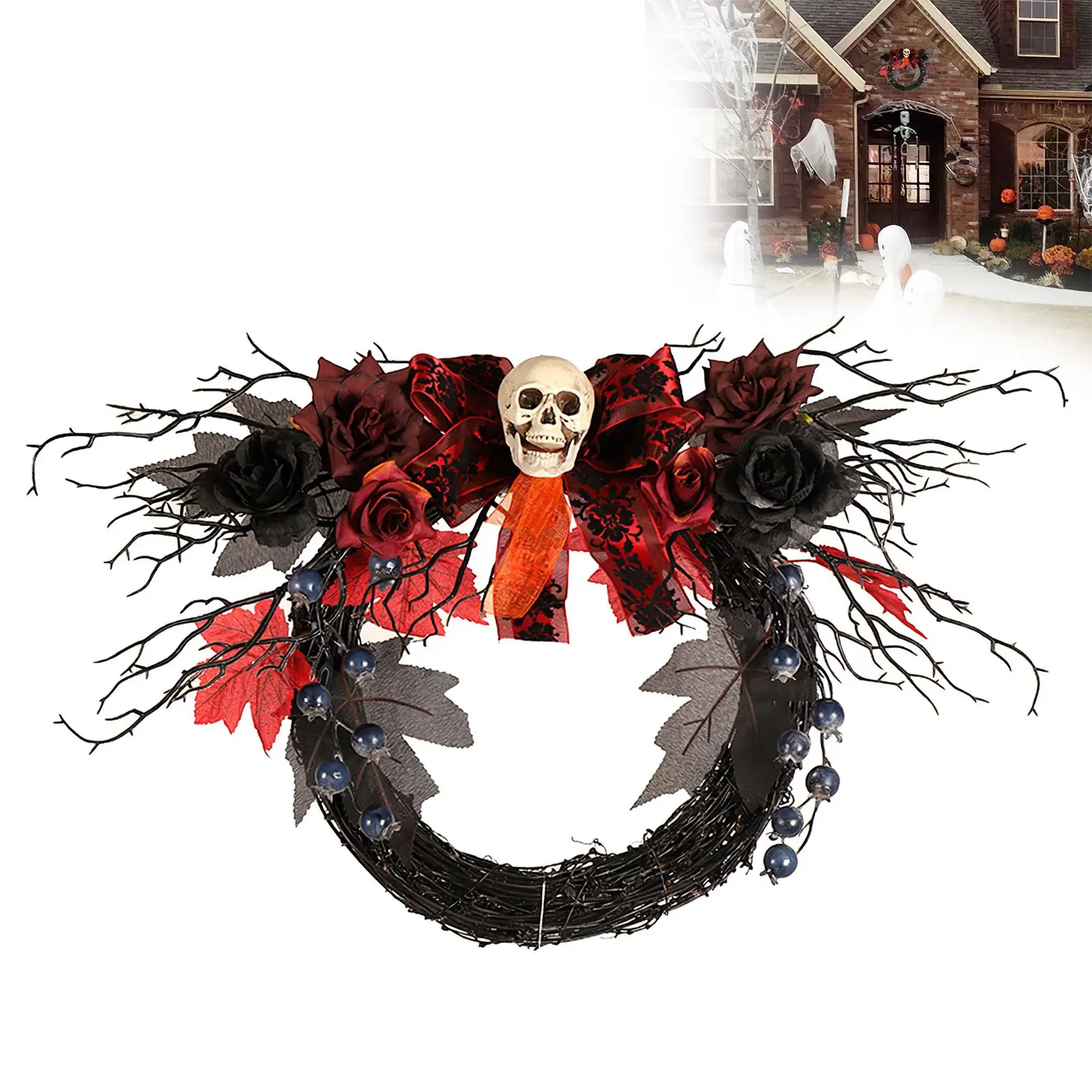 Венок с черно-красным призраком на Хэллоуин с черепом, висячая дверь, праздничная гирлянда ужавечерние НКИ, украшения, венок с имитацией мер... 
Венок с черно-красным призраком на Хэллоуин с черепом, висячая дверь, праздничная гирлянда ужавечерние НКИ, украшения, венок с имитацией мер...