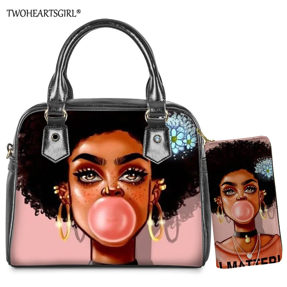 Twoheartsgirl 2pcs Ladies Handbag and Purse Art Black Girl Print Women Top-handle Bags Messenger/Crossbody Bag with Long Wallet
Twoheartsgirl 2pcs Ladies Handbag and Purse Art Black Girl Print Women Top-handle Bags Messenger/Crossbody Bag with Long Wallet