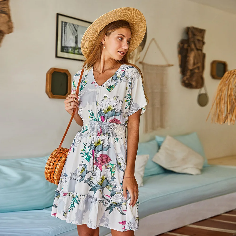 Women Short Sleeve Print Beach Dress V Neck Floral Bandage Sexy Dress Party Vestidos
Women Short Sleeve Print Beach Dress V Neck Floral Bandage Sexy Dress Party Vestidos
