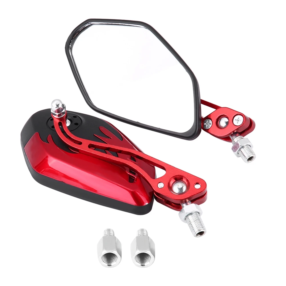 

1 Pair of 8mm 10mm Universal Motorcycle Scooter Aluminum Flame Pattern Rear View Mirrors Red