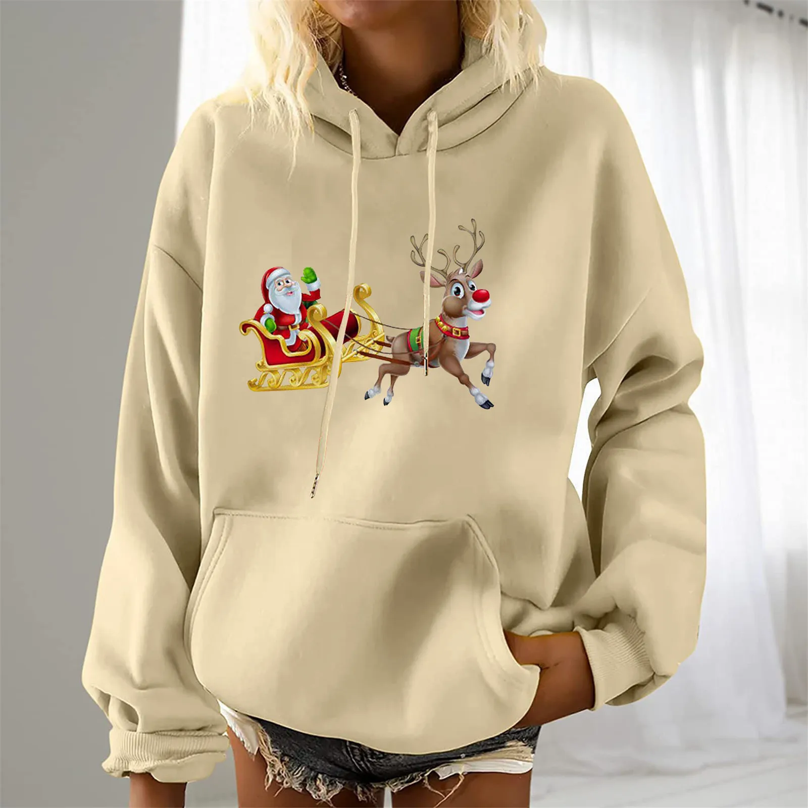 Women Hoodies Sweatshirts Fashion Christmas Elk Print Drawstring Pullovers Top 2021 Winter Female Loose Hoodie Sudaderas
Women Hoodies Sweatshirts Fashion Christmas Elk Print Drawstring Pullovers Top 2021 Winter Female Loose Hoodie Sudaderas