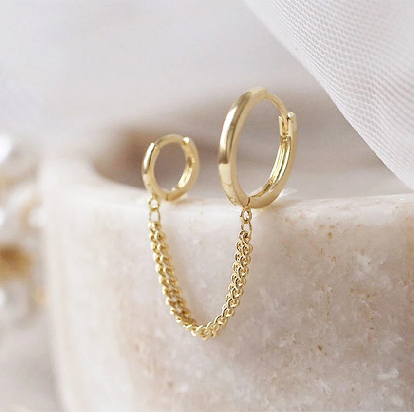 1 PC Dainty Double Ear Pierced Earrings Cz Double Hoop Chain Earrings Gold Silver Rose Gold Earring
1 PC Dainty Double Ear Pierced Earrings Cz Double Hoop Chain Earrings Gold Silver Rose Gold Earring
