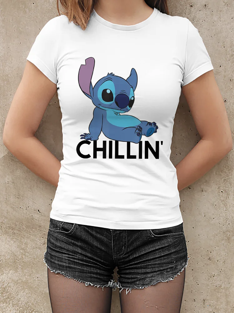 Disney Fashion White Stitch Printing Women T-Shirts Casual Style High Quality Short Sleeve Minimalist Female T Shirts Harajuku 
Disney Fashion White Stitch Printing Women T-Shirts Casual Style High Quality Short Sleeve Minimalist Female T Shirts Harajuku