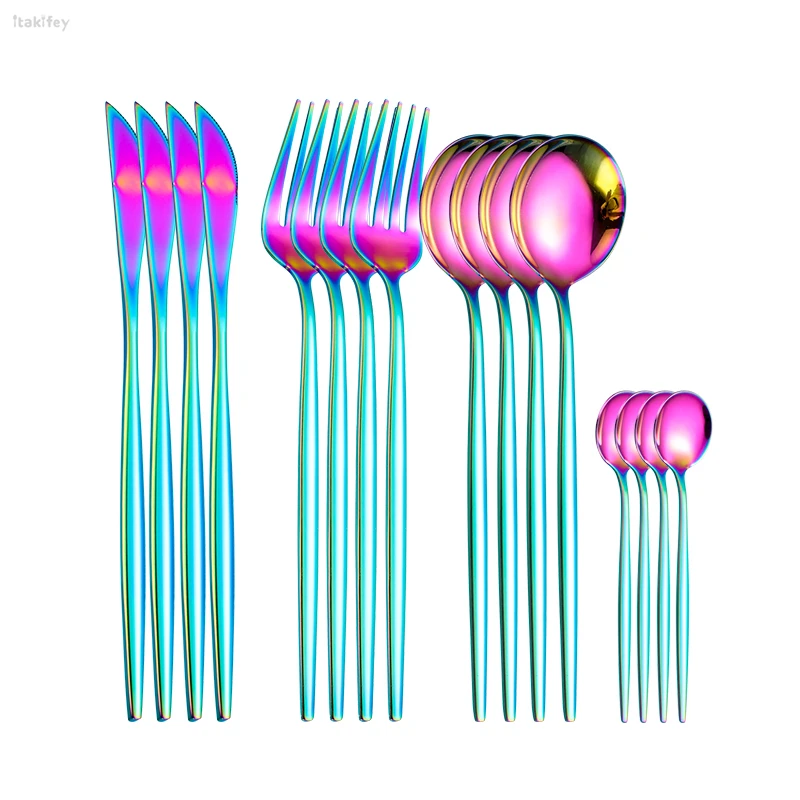 18/10 Stainless Steel Cutlery Set Rainbow Dinnerware Set Cutlery Box Knife Fork tea coffee spoon Silverware Home Tableware Set
18/10 Stainless Steel Cutlery Set Rainbow Dinnerware Set Cutlery Box Knife Fork tea coffee spoon Silverware Home Tableware Set