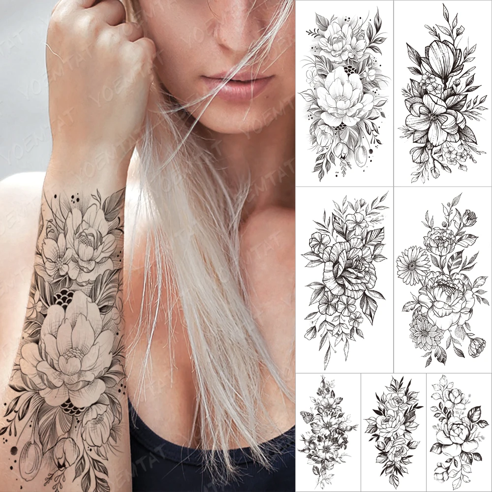 Waterproof Temporary Tattoo Sticker Peony Rose Lotus Orchid Flash Tatto Women Men Line Flower Arm Chest Body Art Fake Tattoos
Waterproof Temporary Tattoo Sticker Peony Rose Lotus Orchid Flash Tatto Women Men Line Flower Arm Chest Body Art Fake Tattoos