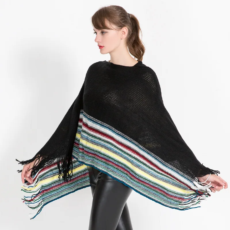 Vintage Color Striped Capes Sweater Pullover Autumn Winter Knit Tassel Scarf Women Cloak Female Ponchos Irregular Lady Shawl
Vintage Color Striped Capes Sweater Pullover Autumn Winter Knit Tassel Scarf Women Cloak Female Ponchos Irregular Lady Shawl