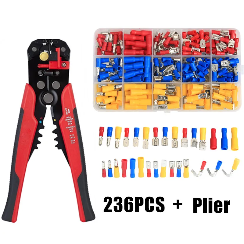 236PCS Assorted Spade Bullet Piggyback Wire Crimp Terminals Electrical Wire Connector Crimp Plier Tool Kit AWG22-10/0.5-6.0mm2
236PCS Assorted Spade Bullet Piggyback Wire Crimp Terminals Electrical Wire Connector Crimp Plier Tool Kit AWG22-10/0.5-6.0mm2