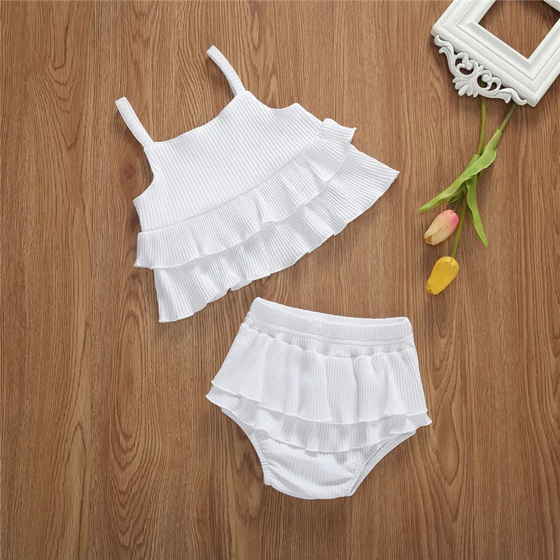 Brand Toddler Baby Girl Clothes Set 0-24M Pure Color Ruffles Layered Sleeveless Vest Crop Tops PP Shorts 2Pcs Ribbed Cotton Sets 
Brand Toddler Baby Girl Clothes Set 0-24M Pure Color Ruffles Layered Sleeveless Vest Crop Tops PP Shorts 2Pcs Ribbed Cotton Sets