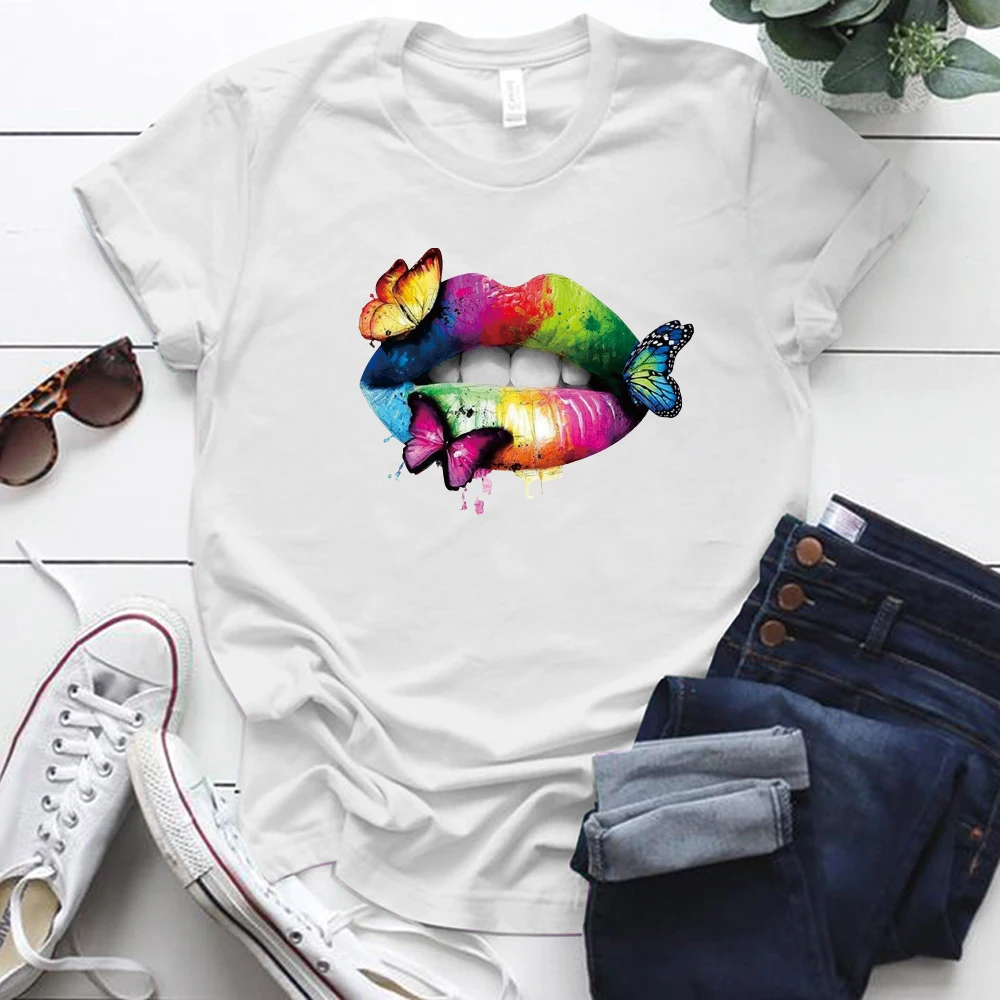 Sexy Lips Colorful Butterfly Lip Print Funny Women Tshirt Short Sleeve Casual Summer Shirt Woman Tops Clothes Kobiety Bluzki
Sexy Lips Colorful Butterfly Lip Print Funny Women Tshirt Short Sleeve Casual Summer Shirt Woman Tops Clothes Kobiety Bluzki