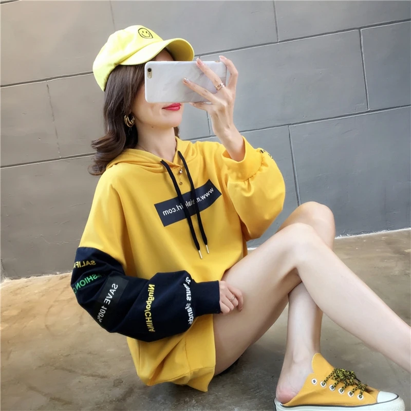 Women Spring Autumn Long Sleeves Drawstring Hooded Sweatshirt Stitching Color Letter Printing Casual Pullover Hoodie Mid-length
Women Spring Autumn Long Sleeves Drawstring Hooded Sweatshirt Stitching Color Letter Printing Casual Pullover Hoodie Mid-length