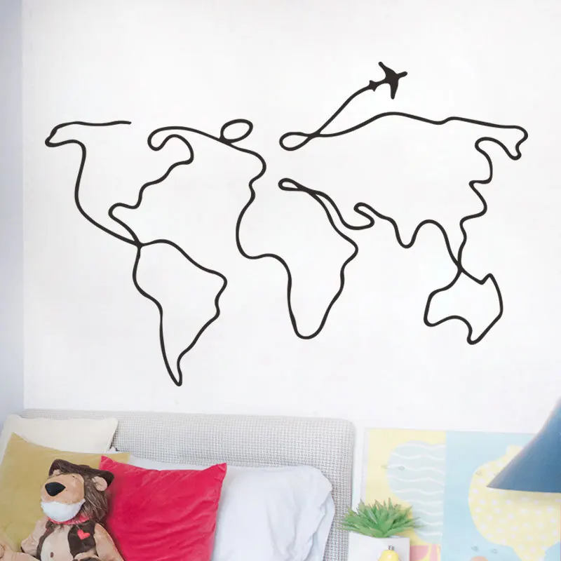Карта мира контур узор настенный стикер для украшения офиса дома спальни