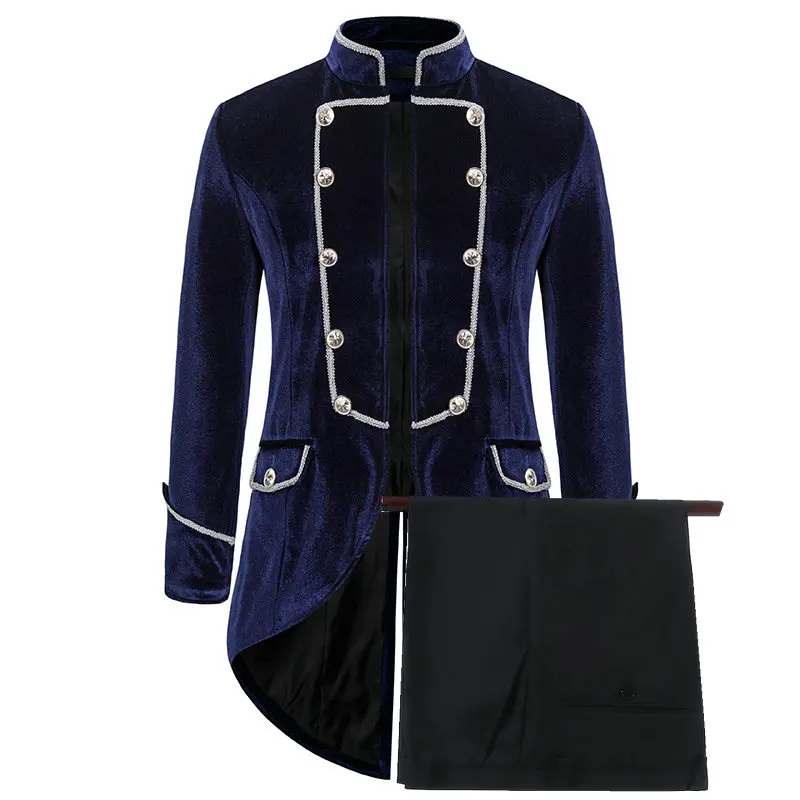 

2021 Tailcoat Navy Blue Velvet Jacket Mens Suits Morning Design Dinner Party Suits For Wedding Groom Tuxedos Bridegroom Blazer