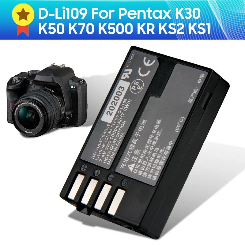 Original Replacement Battery D-LI109 for Pentax K30 K50 K70 K500 KR KS2 KS1 K-30 K-50 K-70 K-500 K-R K-S2 K-S1 1050mAh
Original Replacement Battery D-LI109 for Pentax K30 K50 K70 K500 KR KS2 KS1 K-30 K-50 K-70 K-500 K-R K-S2 K-S1 1050mAh