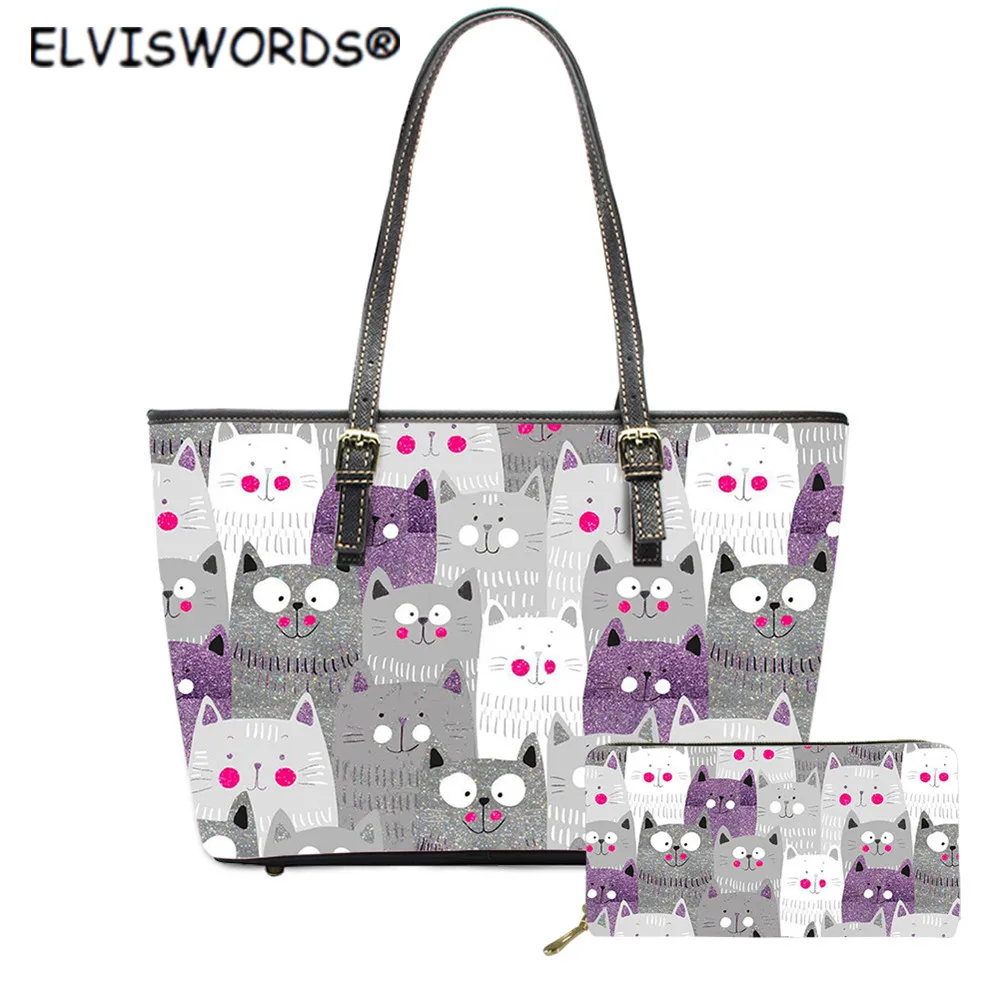 ELVISWORDS Women Cartoon Shoulder Handbag Cartoon Cat Pattern PU Tote and Wallet Lady Fashion PU Leather 2Pcs/Set Street Bag 
ELVISWORDS Women Cartoon Shoulder Handbag Cartoon Cat Pattern PU Tote and Wallet Lady Fashion PU Leather 2Pcs/Set Street Bag