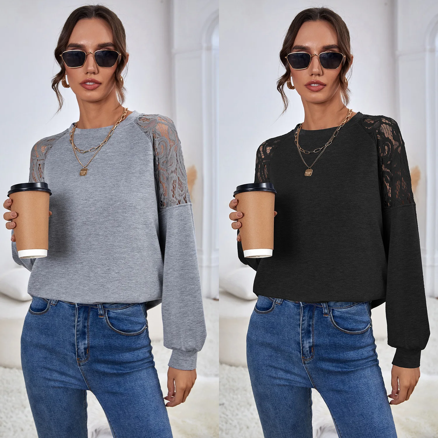 Casual Lace Patchwork Solid Womens T-shirt Spring Autumn 2022 Long Lantern Sleeve Round Neck Loose Pullover Tops Female Clothing
Casual Lace Patchwork Solid Womens T-shirt Spring Autumn 2022 Long Lantern Sleeve Round Neck Loose Pullover Tops Female Clothing