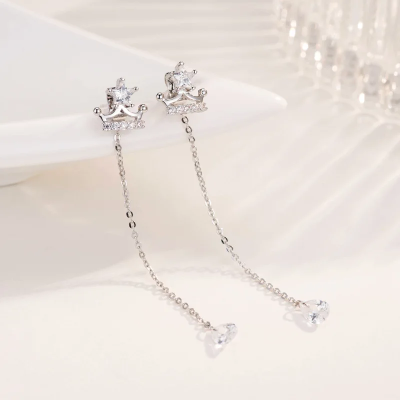 925 Sterling Silver Crystal Crown Stud Earrings Pure 925 Silver Long Earrings Brincos Pendientes de plata
925 Sterling Silver Crystal Crown Stud Earrings Pure 925 Silver Long Earrings Brincos Pendientes de plata