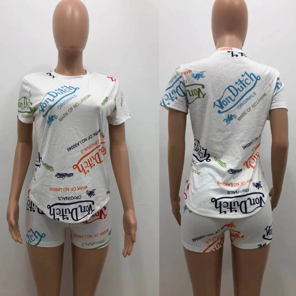 New 2021 Women Sweatsuit Short Sleeve T Shirt Graffiti Two Piece Tracksuit 2 Piece Biker Shorts Set Von Dutch Outfit Cotton
New 2021 Women Sweatsuit Short Sleeve T Shirt Graffiti Two Piece Tracksuit 2 Piece Biker Shorts Set Von Dutch Outfit Cotton