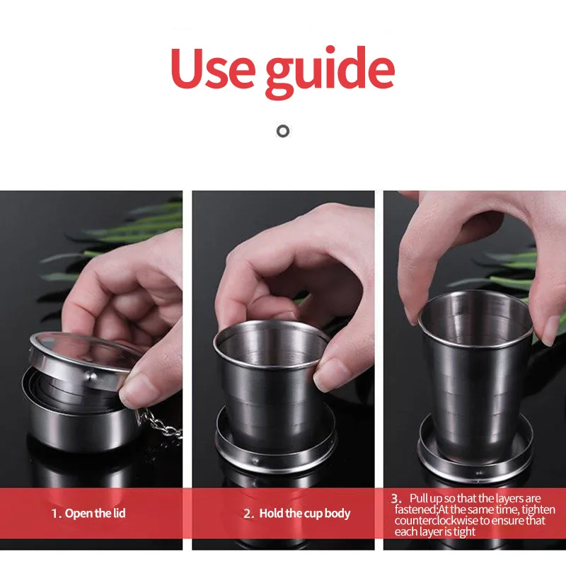 250ml Folding Cup Stainless Steel Retractable Collapsible Cups Demountable Portable Outdoor Camping Travel Supplies Keychain
250ml Folding Cup Stainless Steel Retractable Collapsible Cups Demountable Portable Outdoor Camping Travel Supplies Keychain