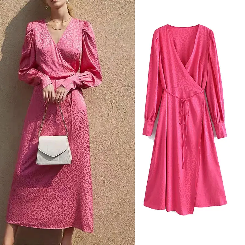 Женское жаккардовое атласное платье с принтом Za, длинное Повседневное платье миди с поясом и пышными рукавами, осень 2021 
Женское жаккардовое атласное платье с принтом Za, длинное Повседневное платье миди с поясом и пышными рукавами, осень 2021