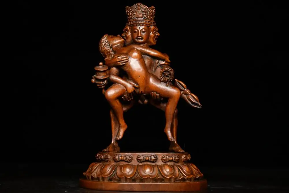 Wedding Decoration 6" China Lucky Seikos Boxwood Happy Buddha Buddha statue Men and women double training Three-headed Buddha
Wedding Decoration 6" China Lucky Seikos Boxwood Happy Buddha Buddha statue Men and women double training Three-headed Buddha
