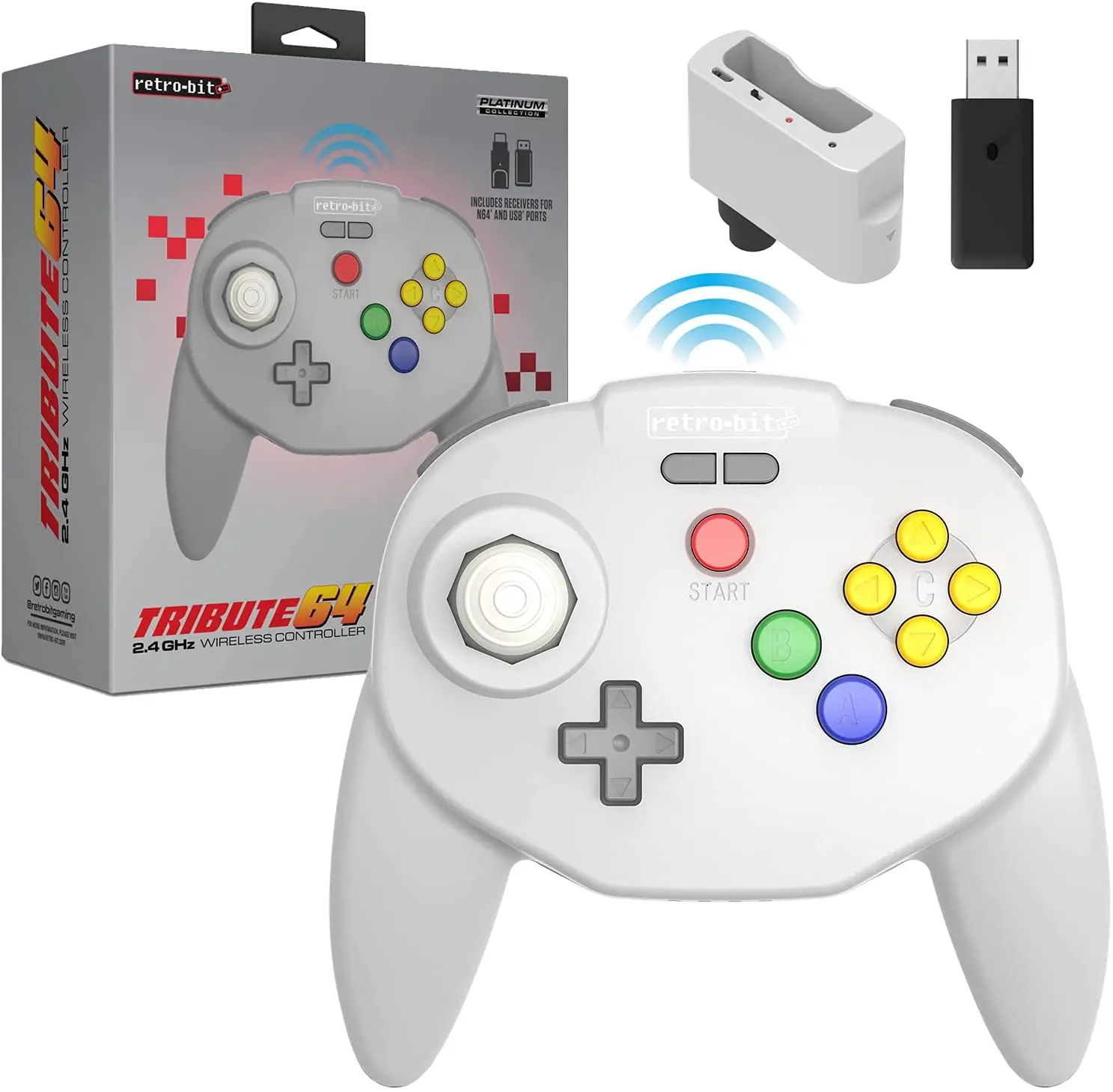 Retro-Bit Tribute 64 2.4 GHz Wireless Controller for Nintendo 64 (N64), Switch, PC, MacOS, RetroPie, Raspberry Pi and Other USB
Retro-Bit Tribute 64 2.4 GHz Wireless Controller for Nintendo 64 (N64), Switch, PC, MacOS, RetroPie, Raspberry Pi and Other USB