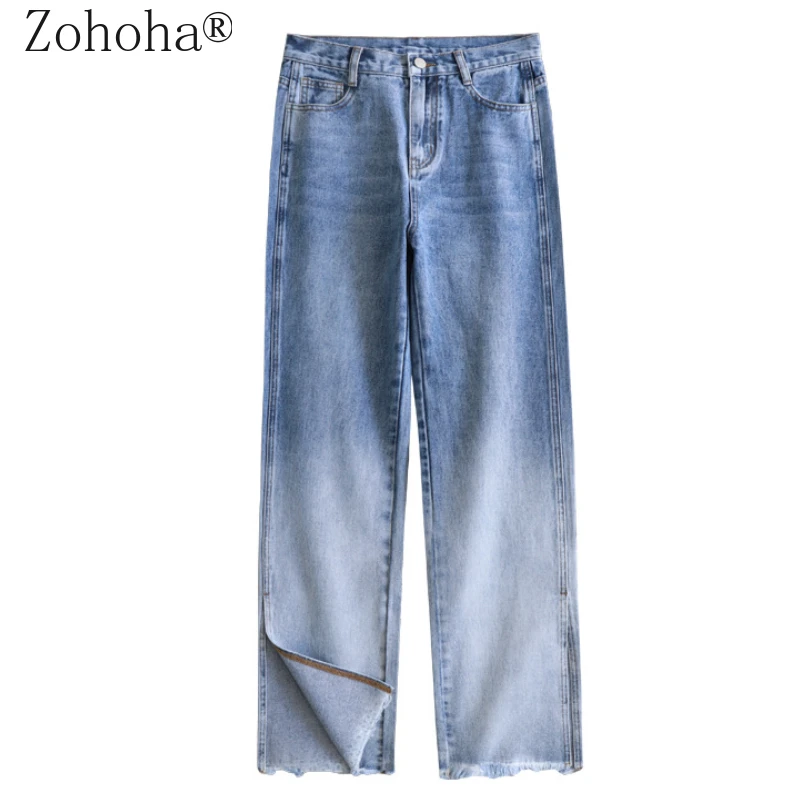 Zohoha Women's Jeans High Waist Jeans Women Straight Jean FemmeWide Leg Trousers Blue Fashion Gradient Split Jeans Full Length 
Zohoha Women's Jeans High Waist Jeans Women Straight Jean FemmeWide Leg Trousers Blue Fashion Gradient Split Jeans Full Length