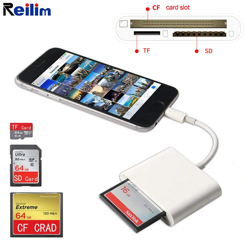 SD CF TF кардридер адаптер USB Micro фото и видеоадаптер для вспышки камеры iPhone IOS 12