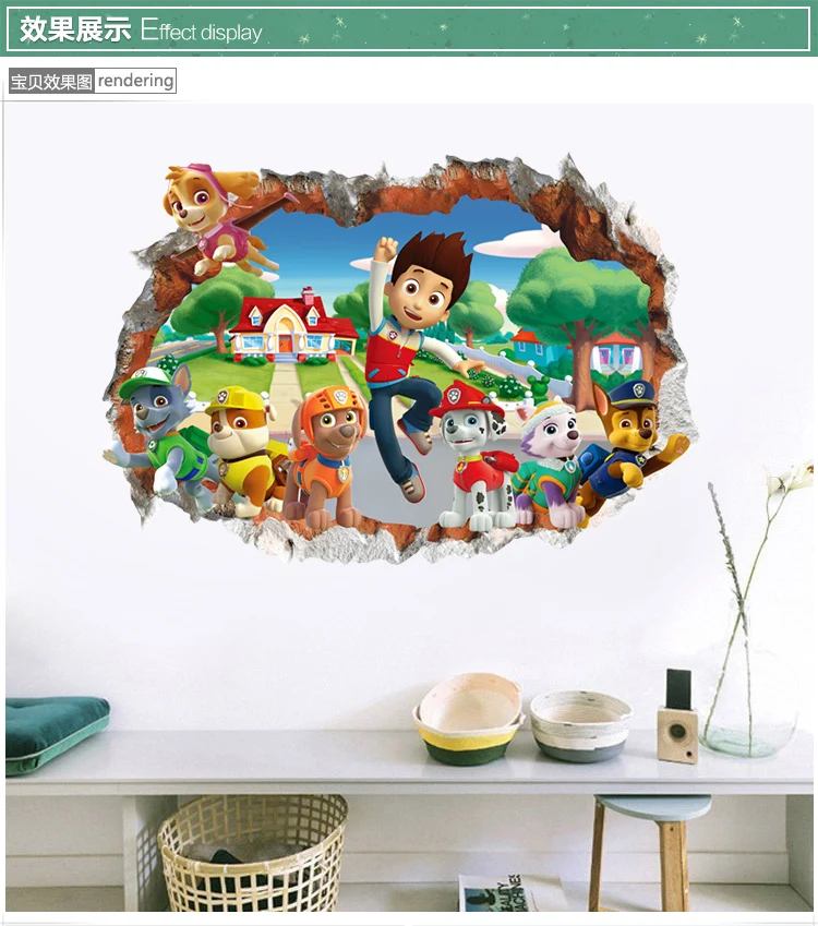 2022 Hot Cartoon 3D Patrol Wall Sticker Switch Stickers Decals Murals Poster Paw For Kids Babys Room Decoration Bedroom Decor | Дом и сад