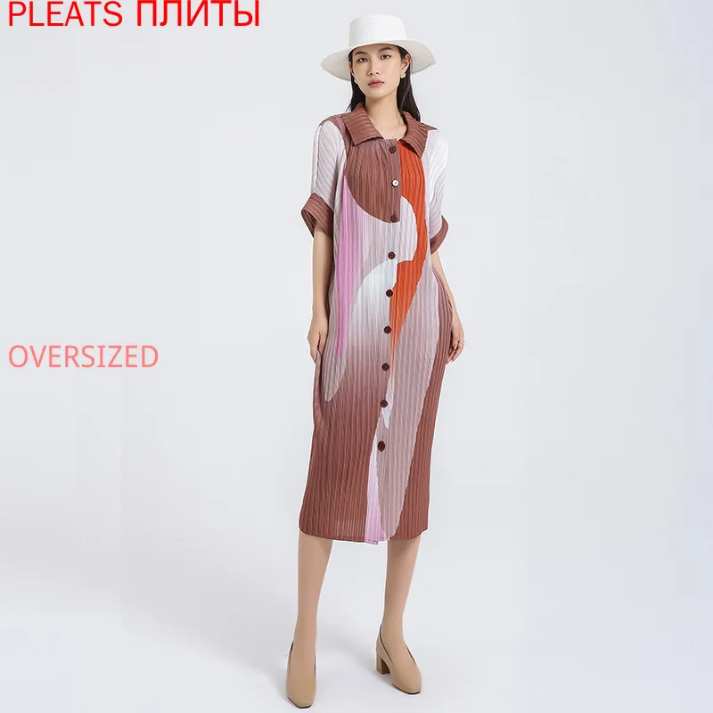 Miyake Folds Spring and Summer New Gradient Dress Loose Large Size Thinner Mid-length Single-breasted Dress PLEATS Vestido
Miyake Folds Spring and Summer New Gradient Dress Loose Large Size Thinner Mid-length Single-breasted Dress PLEATS Vestido