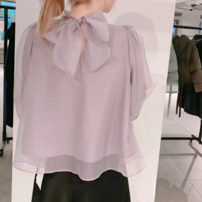 e New All-match Women Blouse Chic Bow Drawstring Blusas Sweet Stand Collar Puff Sleeve Chiffon Shirt Autumn Japan Styl
e New All-match Women Blouse Chic Bow Drawstring Blusas Sweet Stand Collar Puff Sleeve Chiffon Shirt Autumn Japan Styl