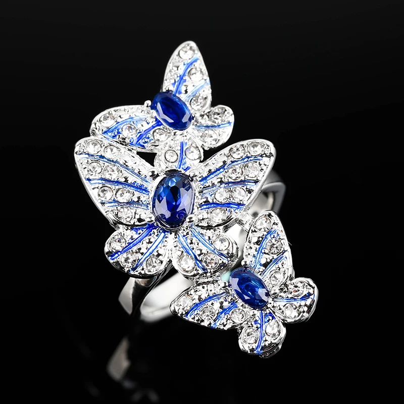 Fashion Three Butterfly Shape Ring For Women With Blue Oval Cubic Zirconia Silver Color Rings Wedding Engagement Jewelry Z3C013
Fashion Three Butterfly Shape Ring For Women With Blue Oval Cubic Zirconia Silver Color Rings Wedding Engagement Jewelry Z3C013
